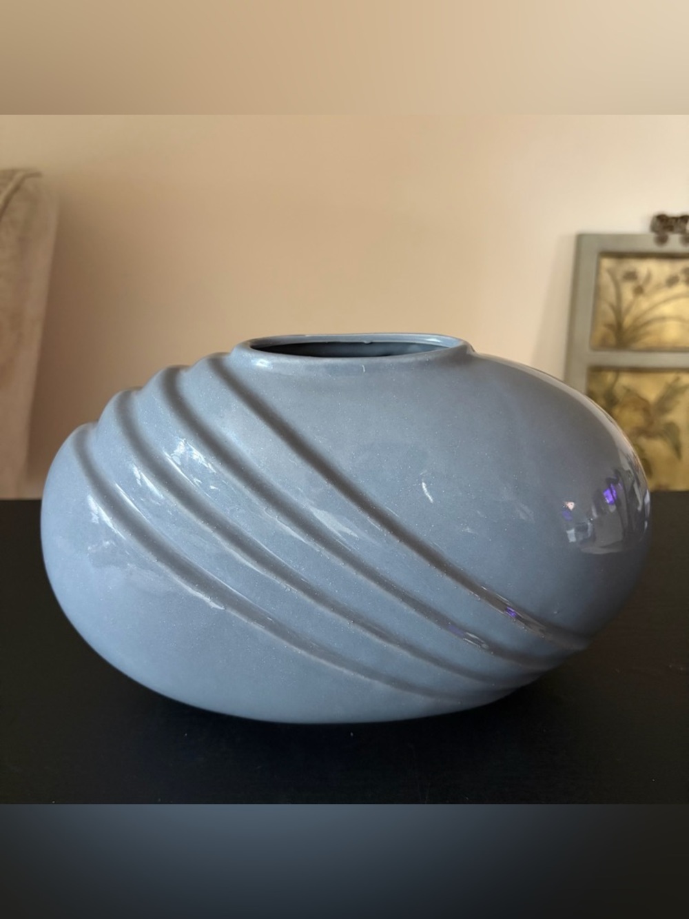 Vintage 80s Postmodern Art Deco Revival Ceramic Vase Swirl Ribbed Taiwan Pottery